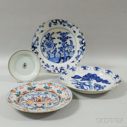 Three Delft Chargers and a Plate