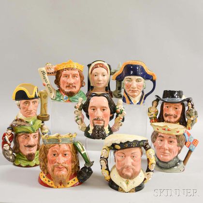Ten Royal Doulton Ceramic Face Jugs
