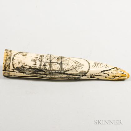 Carved and Cast Resin Reproduction Scrimshaw Walrus Tusk