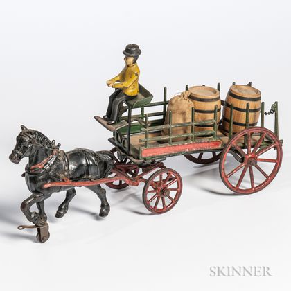 Cast Iron Horse-drawn Dray Wagon Pull Toy
