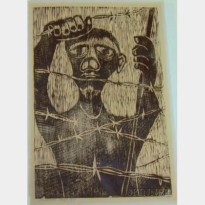 Two Unframed Relief Process Prints Entitled Concentration Camp