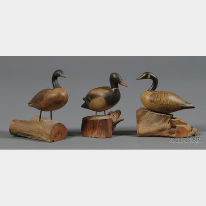 Three Carved and Painted Miniature Duck and Goose Figures