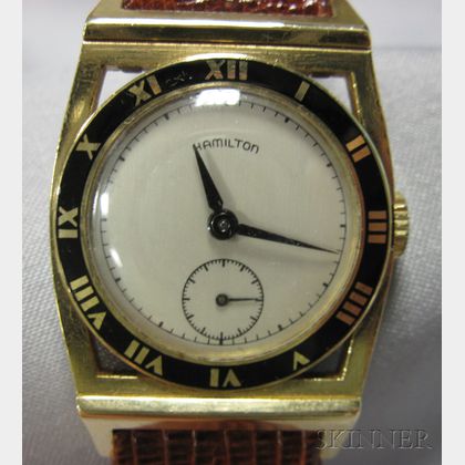 Art Deco 14kt Gold and Enamel "Piping Rock" Wristwatch, Hamilton