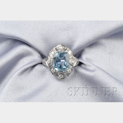 Art Deco Platinum, Aquamarine, and Diamond Ring, Tiffany & Co.