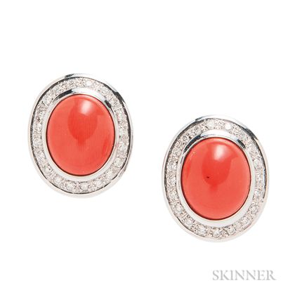 18kt Gold, Coral, and Diamond Earrings