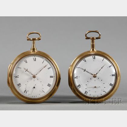 Pair of Gilt-metal Pair-Cased Rack Lever Watches with Complementary Dials by Litherland, Davies & Company