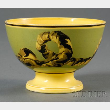Footed Yellow-glazed Mochaware Bowl