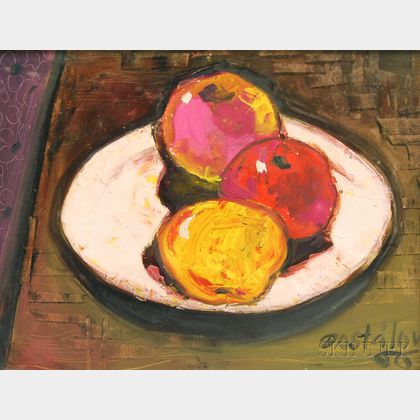 Alena Dostalova (Czech, 20th Century) Still Life with Plate of Apples.