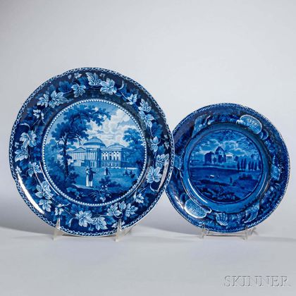 Two Staffordshire Historical Blue Transfer-decorated Capital Washington Plates
