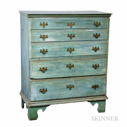 Queen Anne Blue-painted Two-drawer Blanket Chest