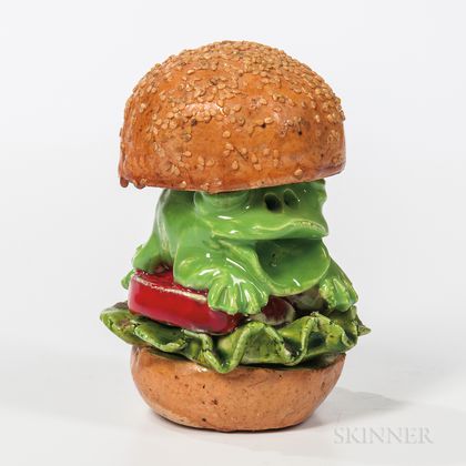 David James Gilhooly (1943-2013) Frog Burger with Lettuce Tomato and Onion on a Sesame Seed Bun
