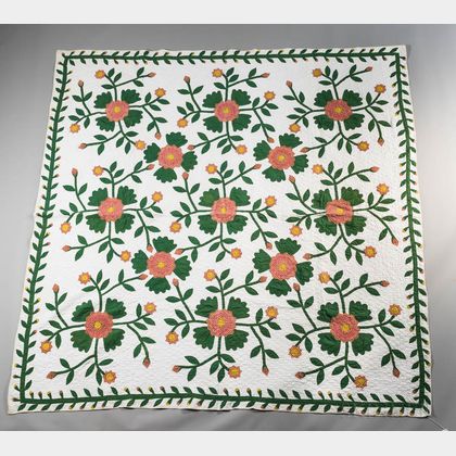Hand-stitched Flowers and Vine Quilt