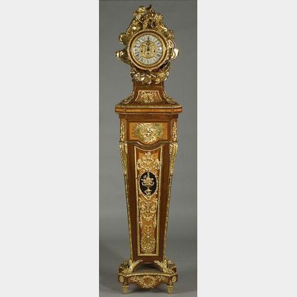 Louis XVI Style Gilt-Bronze Mounted Mahogany Tulipwood Parquetry Tall Case Clock