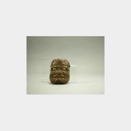 Japanese Miniature Gilt Copper Mask. 