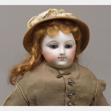 French Bisque Swivel Neck Lady Doll with Kid-over-Wood Body