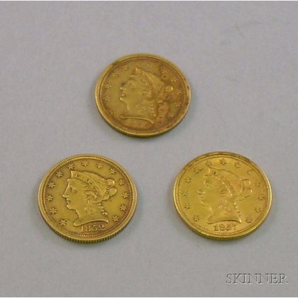 Three U.S. 2 1/2 Dollar Gold Liberty Quarter Eagle Coronets