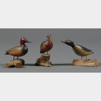 Three Carved and Painted Miniature Duck Decoy Figures