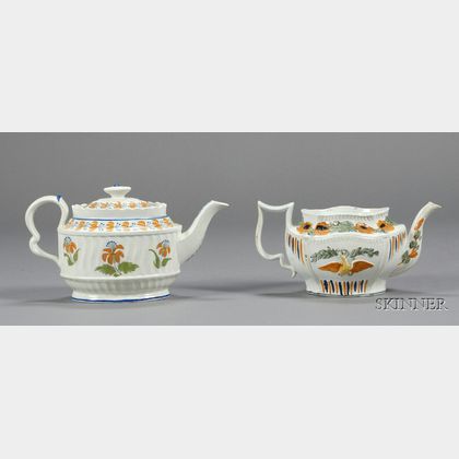 Two Polychrome Decorated Pearlware Teapots
