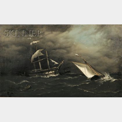Henry E. Tozer (British, fl. c. 1870) Ships Caught in a Squall