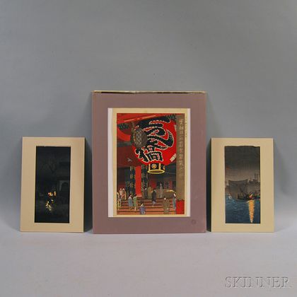 Three Modern Woodblock Prints: Shiro Kasamatsu (Japanese, 1898-1991),Kannon Temple at Asakusa, Tokyo