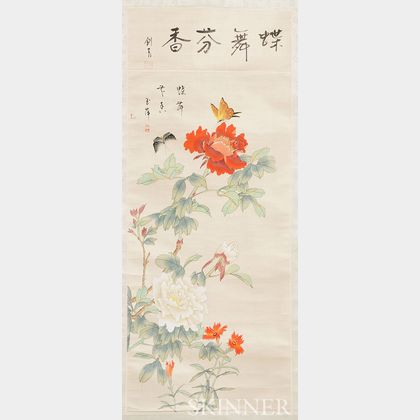 Hanging Scroll Depicting Butterflies with Flowers