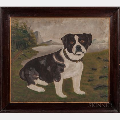 American School, 19th Century Portrait of a Black and White Dog