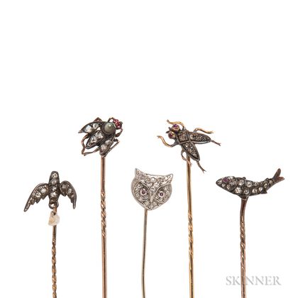 Five Antique Diamond Stickpins