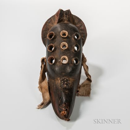 Dan-style Carved Wood and Cloth Avian Mask