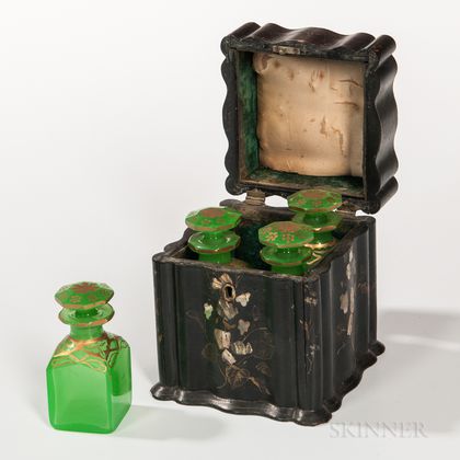Lacquered and Shell-inlaid Perfume Box with Bottles