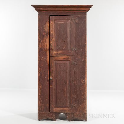 Tall Red-painted Paneled Two-door Cupboard