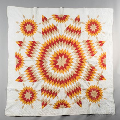 Hand-stitched Sunburst Pattern Quilt