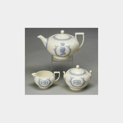 Wedgwood Three Piece Embossed Queen&#39;s Ware Commemorative Tea Set