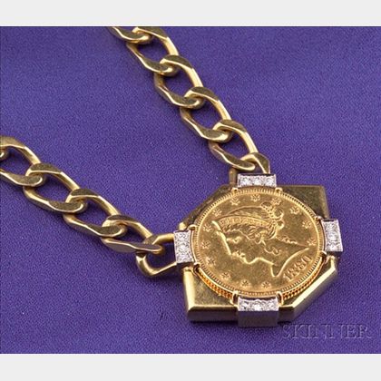 18kt Gold, Gold Coin, and Diamond Necklace, David Webb