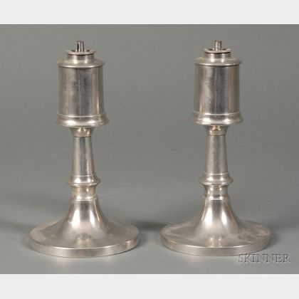 Pair of Pewter Whale Oil Lamps