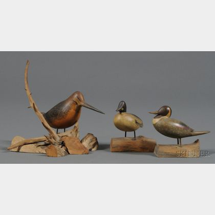 Three Carved and Painted Miniature Duck and Game Bird Figures