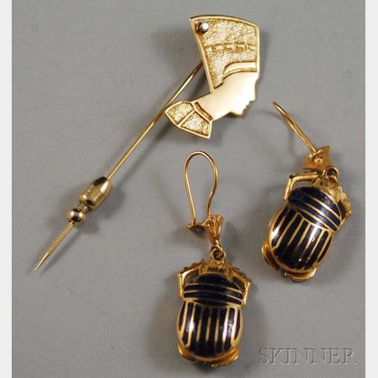 Two Egyptian Revival Gold Jewelry Items