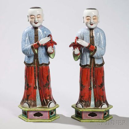 Pair of Enameled Porcelain Figures of Men