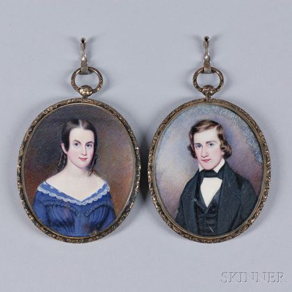 American School, Early 19th Century Pair of Miniature Portraits, Probably Husband and Wife