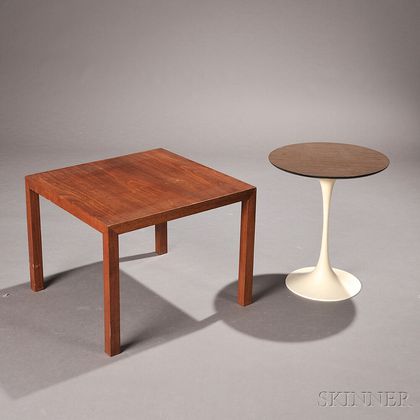 Eero Saarinen Tulip and Mies Van Der Rohe Krefeld Walnut and Aluminum Side Tables