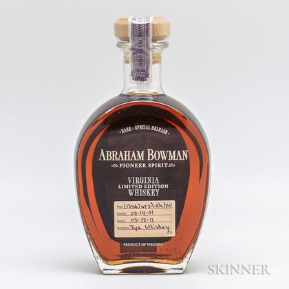Abraham Bowman Rye Whiskey 10 Years Old 2001, 1 750ml bottle 
