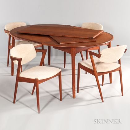 Danish Modern Teak Dining Table and Four Kai Kristiansen Chairs