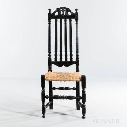 Black-painted and Carved Bannister-back Side Chair