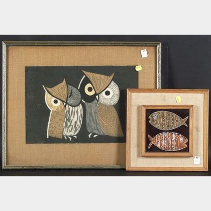 Lot of Two Works: Kaoru Kawano (Japanese, 1916-1965),Two Owls; Harris G. Strong (American, 20th Century),Two Fish.