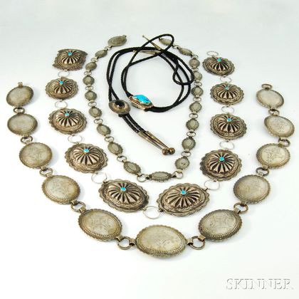 Group of Sterling Silver and Silver-plated Native American Accessories