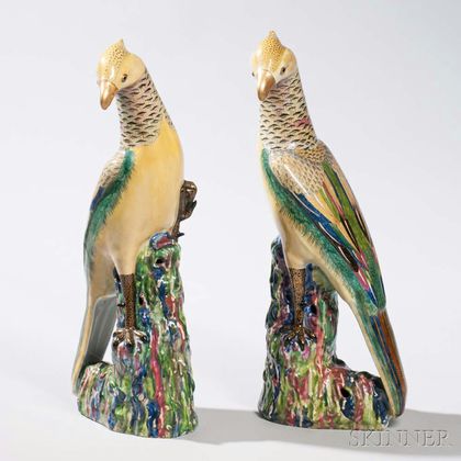 Pair of Enameled Porcelain Figures of Pheasants