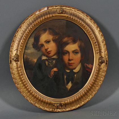 British School, 19th Century Portrait of Two Young Brothers