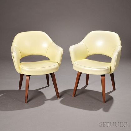 Pair of Eero Saarinen Synthetic Leather and Walnut Executive Armchairs