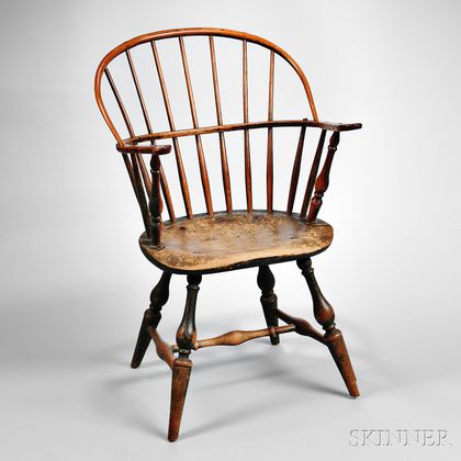 Green-painted Bow-back Windsor Armchair
