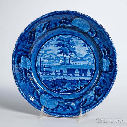 Staffordshire Historical Blue Transfer-decorated Baltimore & Ohio Railroad Plate