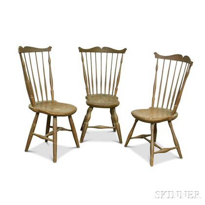 Three Painted Comb-back Windsor Side Chairs